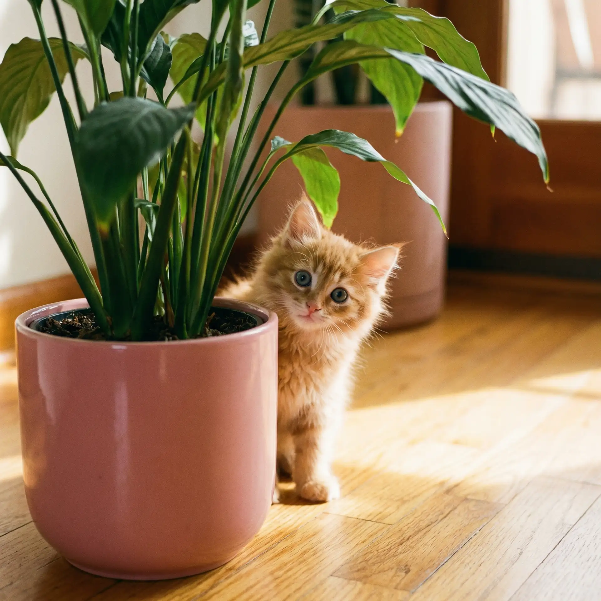 小猫从花盆后探头 - 菜刀夫妇